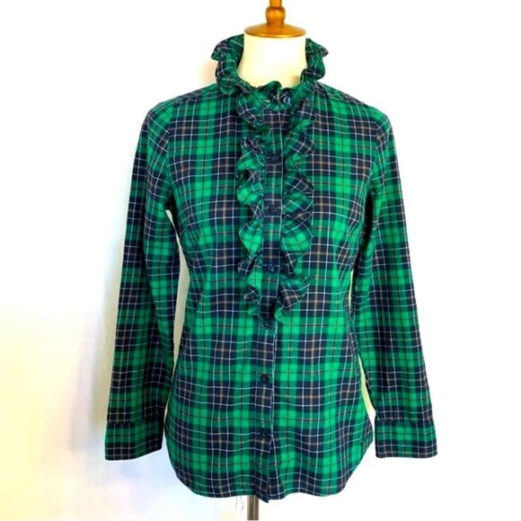VINEYARD VINES HOLLY PLAID BUTTON SHIRT WITH FRONT RUFFLE - Picture 1 of 7